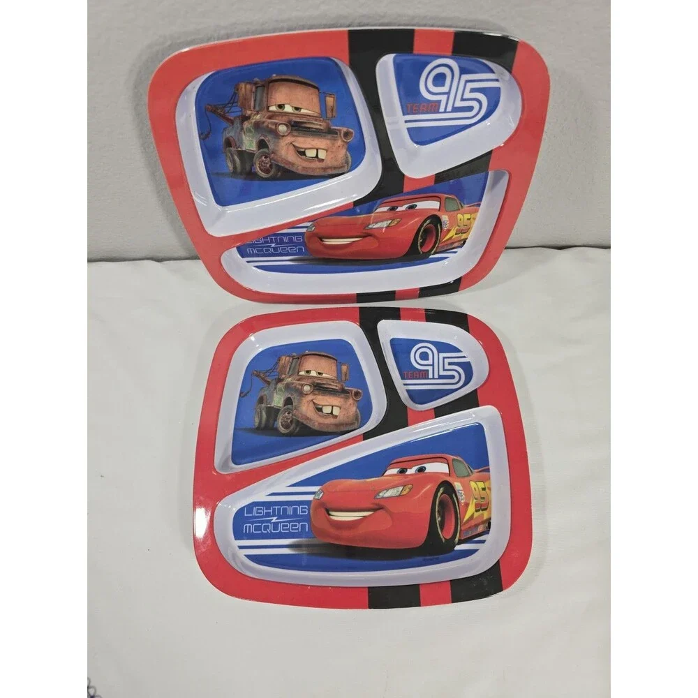 Zak! Designs Set of 2 Divided Plates Cars Lightning McQueen Mater 3 Compartments
